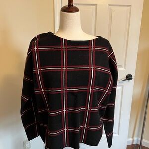 Tahari Black Sweater with Red and White Plaid